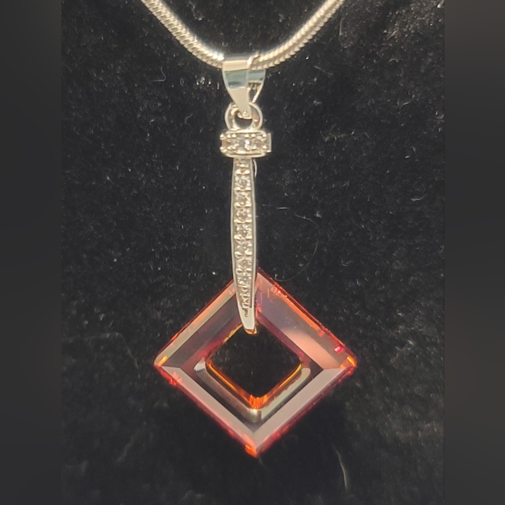 12 mm Swarovski Red Magma Beveled Crystal Pendant Necklace
